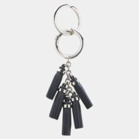 Porte-clés mini pompons en cuir Noir Lancel