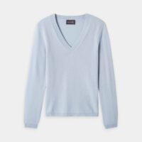 Pull col V cintré cachemire soie femme Bleu Eric Bompard