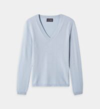 Pull col V cintré cachemire soie femme Bleu Eric Bompard