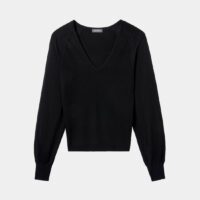 Pull col V ultrafin manches Victoriennes cachemire soie femme Noir Eric Bompard