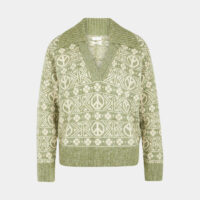 Pull jacquard col V et en pointe Vert Sandro