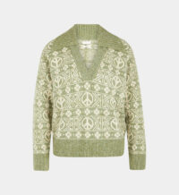 Pull jacquard col V et en pointe Vert Sandro