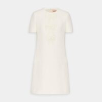 Robe brodée en crêpe couture Blanc Valentino