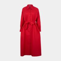 Robe chemise longue Pom longue popeline de coton Rouge Jodhpur