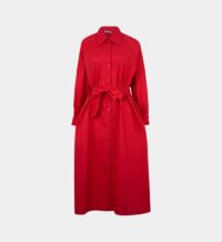 Robe chemise longue Pom longue popeline de coton Rouge Jodhpur