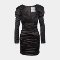 Robe courte drapée manches bouffantes Noir Halpern