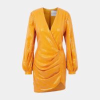 Robe courte drapée sequins Jaune Halpern