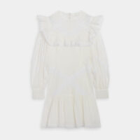 Robe courte en ramie volants Beige Sandro