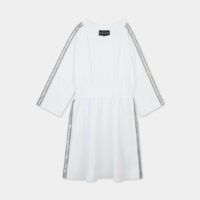 Robe évasée coton molleton bandes argentées logotypées Blanc Armani Junior