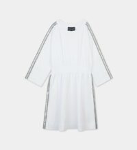 Robe évasée coton molleton bandes argentées logotypées Blanc Armani Junior