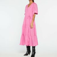 Robe longue portefeuille Gina volants coton Rose Rhode