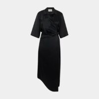 Robe longue portefeuille Lais satinée Noir Nanushka