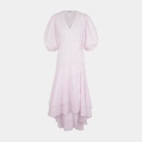 Robe portefeuille longue fleurie coton organique Rose Ganni