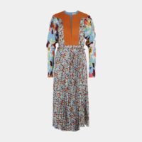 Robe tunique midi florale jupe portefeuille Bleu Victoria Beckham