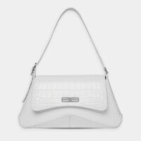 Sac à main à Rabat XX moyen modèle embossé crocodile en cuir Blanc Balenciaga