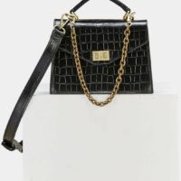 Sac besace Alanita en cuir embossé chaîne Noir Cosmoparis