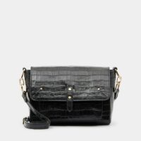 Sac besace Ezekiel cuir façon croco Noir Petite Mendigote