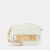 Sac besace camera signature cuir Blanc Moschino Couture