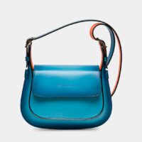 Sac besace en cuir patiné Bleu Santoni