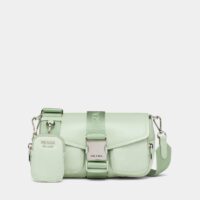 Sac besace en nylon et cuir brossé Vert Prada