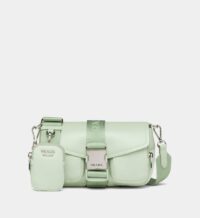 Sac besace en nylon et cuir brossé Vert Prada