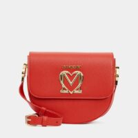 Sac besace logo métal enduit Rouge Love Moschino