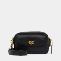 Sac camera Willow cuir foulonné Noir Coach