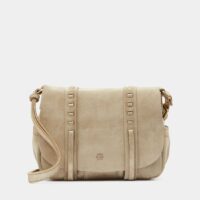 Sac cartable Bess bi-matière croûte cuir pailletée Beige Mila Louise