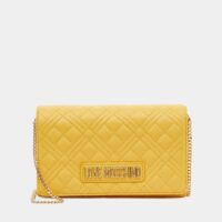 Sac pochette rigide matelassée Jaune Love Moschino