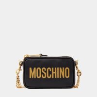 Sac pochette signature cuir Noir Moschino Couture