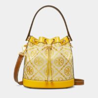 Sac seau T Monogram en jacquard et cuir Jaune Tory Burch