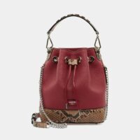 Sac seau griffe cuir grainé et cuir python Rouge Lancel