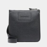 Sacoche plate cuir grainé Noir Emporio Armani