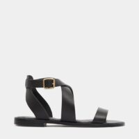 Sandales plates brides cuir Noir Rivecour