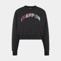 Sweat crop ample molletonné broderie signature multicolore Noir Champion