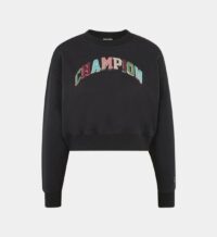 Sweat crop ample molletonné broderie signature multicolore Noir Champion