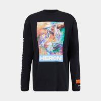 Sweat droit coton molleton photo hérons sigle Noir Heron Preston