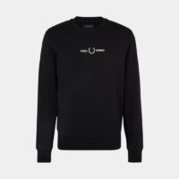 Sweat droit coton molleton signature Noir Fred Perry