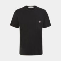 T-shirt droit coton logo renard tricolore Noir Maison Kitsuné