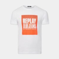 T-shirt droit coton sérigraphie rectangle signature Blanc Replay