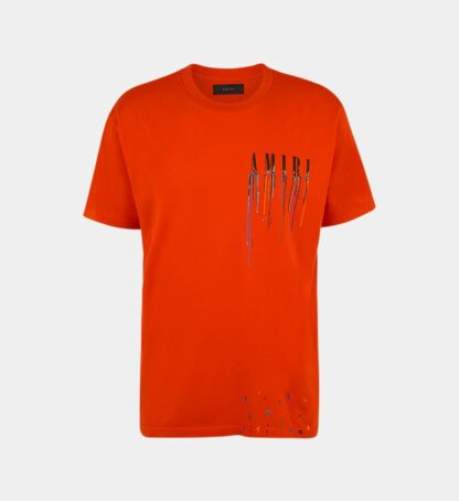 T-shirt droit coton signature et traces de peinture Orange Amiri