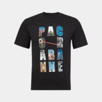 T-shirt droit flocage griffe sérigraphie coton organique Noir Paco Rabanne