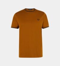 T-shirt droit liseré rayé jersey coton Marron Fred Perry