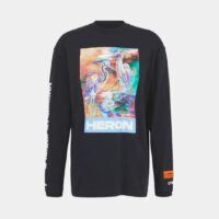 T-shirt droit manches longues coton photo hérons Noir Heron Preston