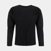 T-shirt droit plissé manches longues x Issey Miyake Noir Homme Plissé