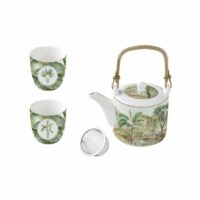 Théière 600 ml avec 2 gobelets en porcelaine vert  Ceylon en coffret Vert Easy Life