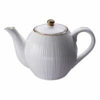 Théière ronde Nippon White porcelaine blanc et or 1