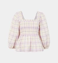 Top ample smocké à carreaux Violet Ganni
