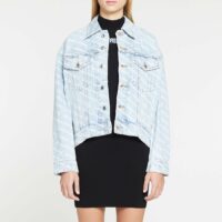 Veste courte droite coton denim siglé all over Bleu T by Alexander Wang