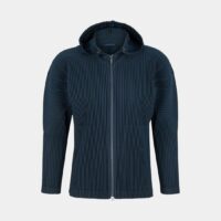 Veste droite plissée zippée capuche Bleu Homme Plissé